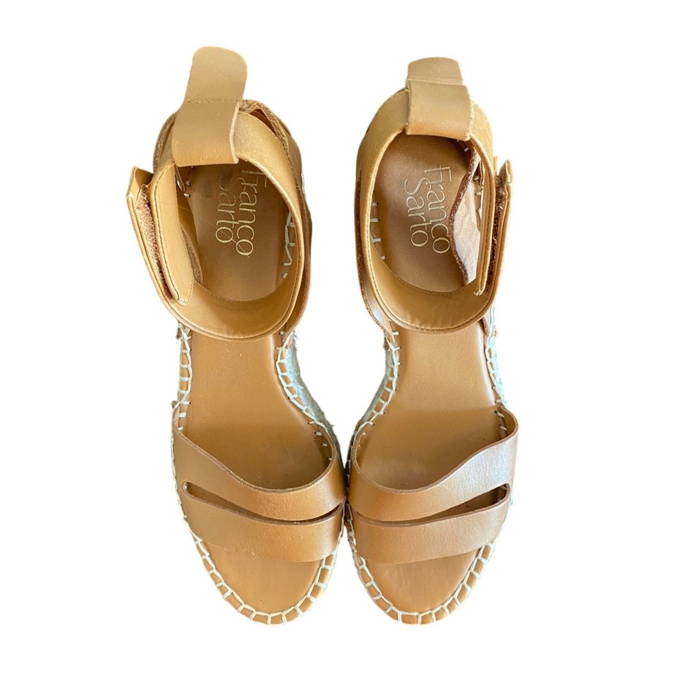 Franco Sarto Callia Tan Leather Espadrille‎ Wedge Sandals Womens 9M Open Toe